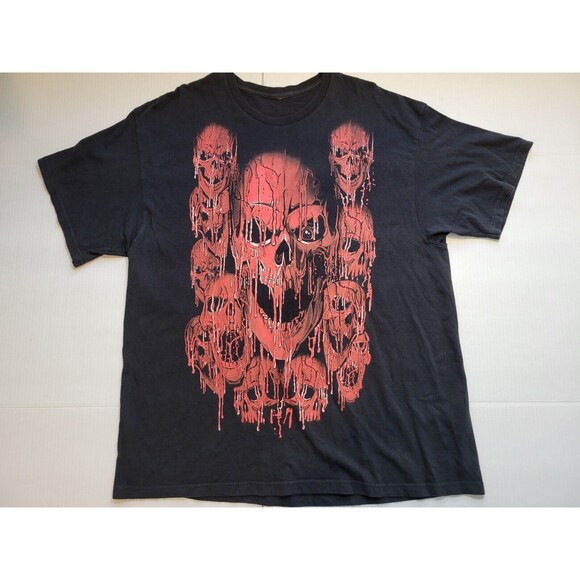 Y2K VTG RED SKULLS Dripping Blood Horror T Shirt 2000s Mens XL Thrash Metal Rock - Picture 1 of 6